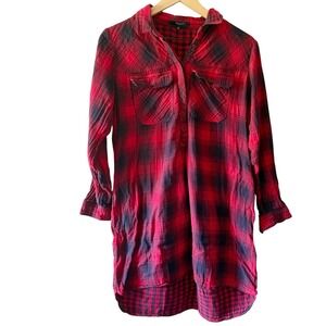 Madewell Red Plaid Long Sleeve Shirt Dress Womens Size‎ S